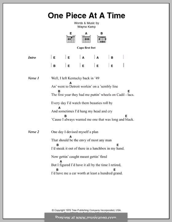 One Piece At A Time By W Kemp Sheet Music On Musicaneo