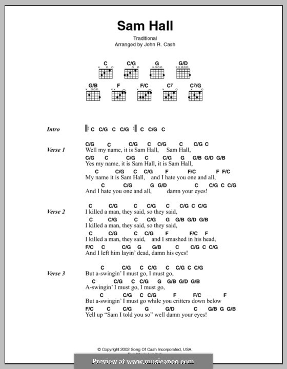 Sam Hall: Lyrics and chords by Johnny Cash