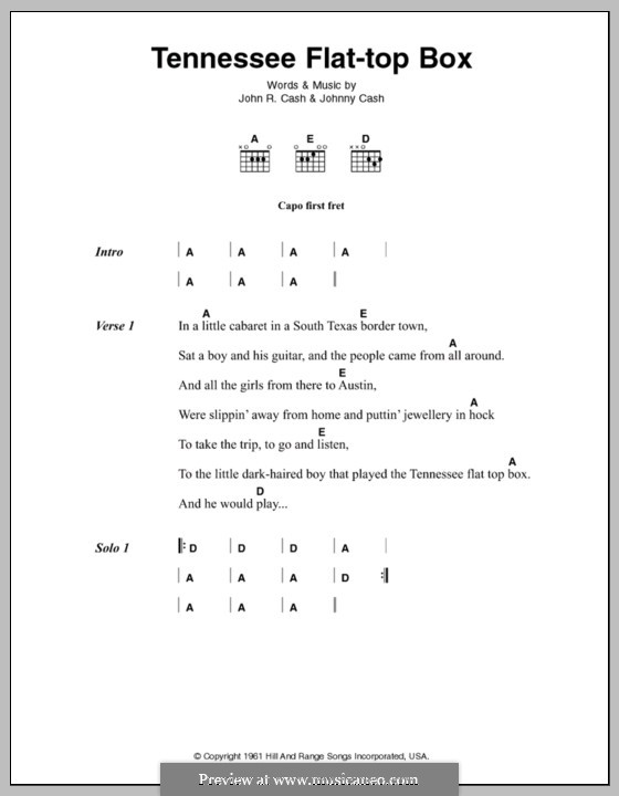 Tennessee Flat Top Box: Lyrics and chords by Johnny Cash