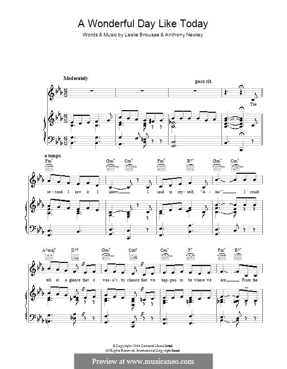 A Wonderful Day Like Today: For voice and piano (or guitar) by Anthony Newley