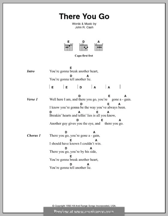 There You Go: Lyrics and chords by Johnny Cash