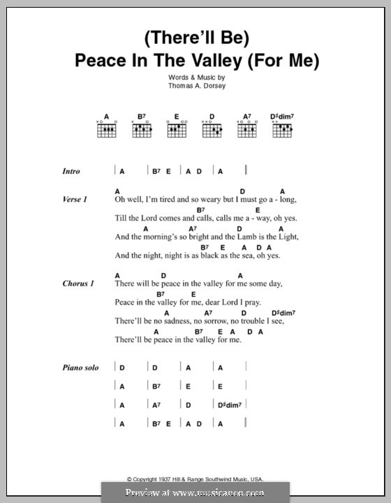 (There'll Be) Peace in the Valley (For Me): Lyrics and chords by Thomas A. Dorsey