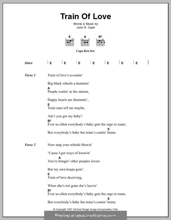 Train of Love: Lyrics and chords by Johnny Cash