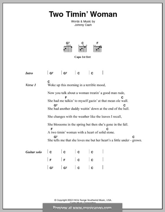 Two Timin' Woman: Lyrics and chords by Johnny Cash