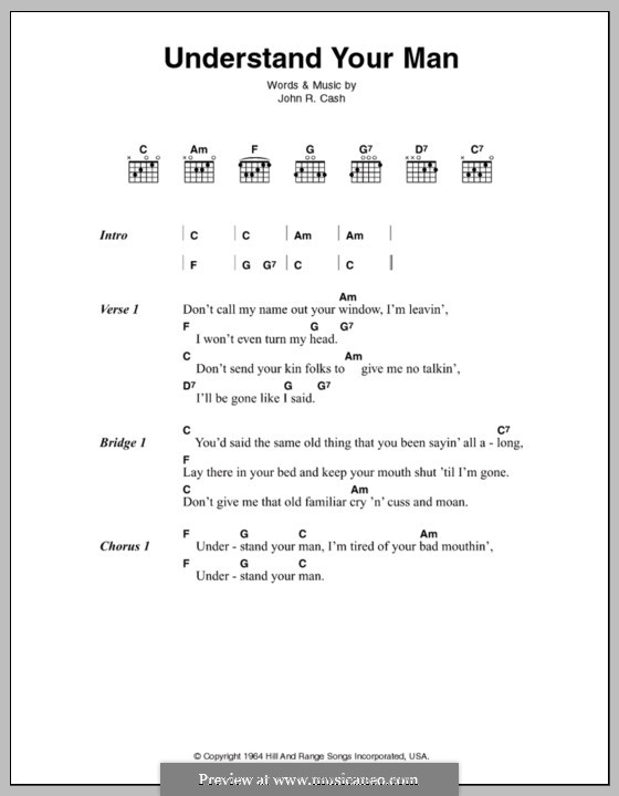 Understand Your Man: Lyrics and chords by Johnny Cash