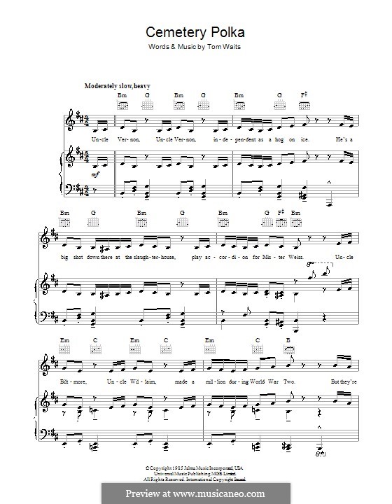 Cemetery Polka: For voice and piano (or guitar) by Tom Waits
