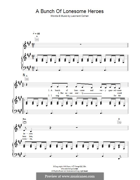 A Bunch of Lonesome Heroes: For voice and piano (or guitar) by Leonard Cohen