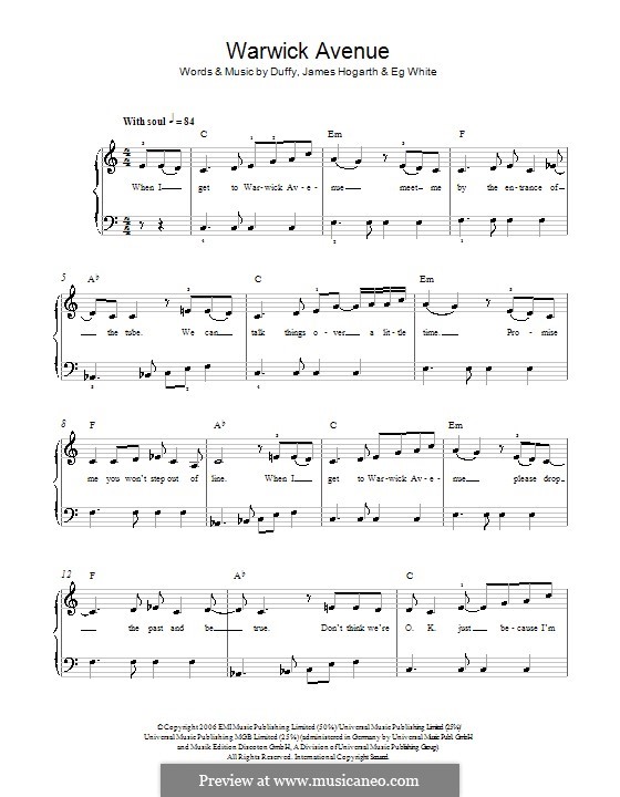 Warwick Avenue (Duffy): For easy piano by Jimmy Hogarth, Aimee Duffy, Eg White