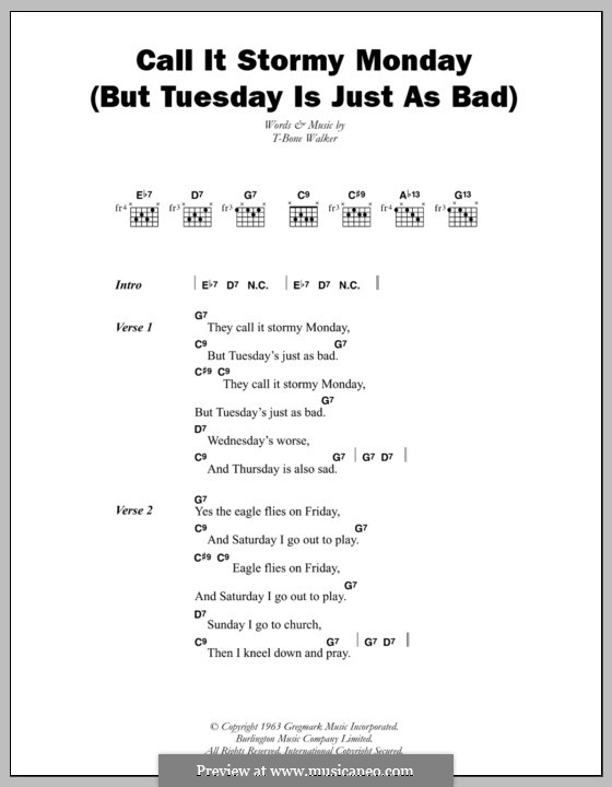 Call It Stormy Monday (But Tuesday Is Just as Bad): Lyrics and chords by T-Bone Walker