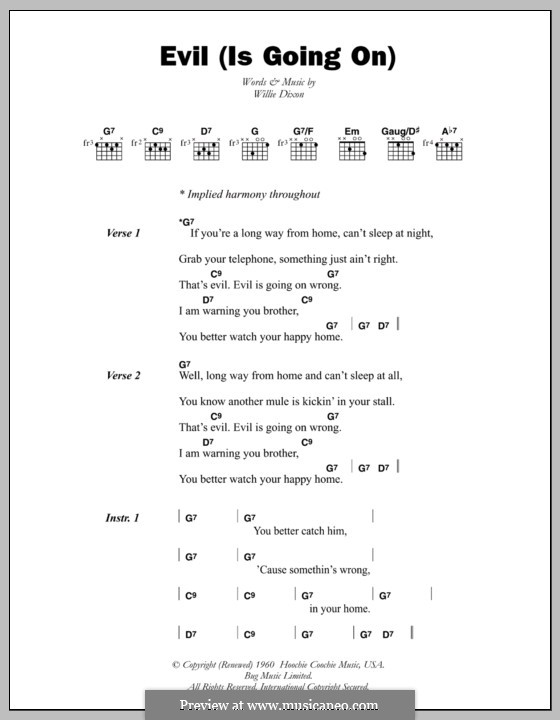 Evil (Is Going on): Lyrics and chords by Willie Dixon