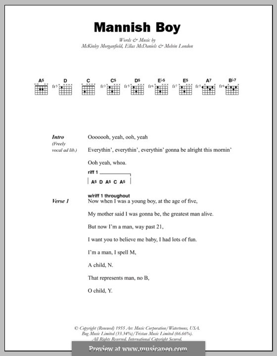 Mannish Boy: Lyrics and chords by Ellas McDaniel, Melvin London, Muddy Waters