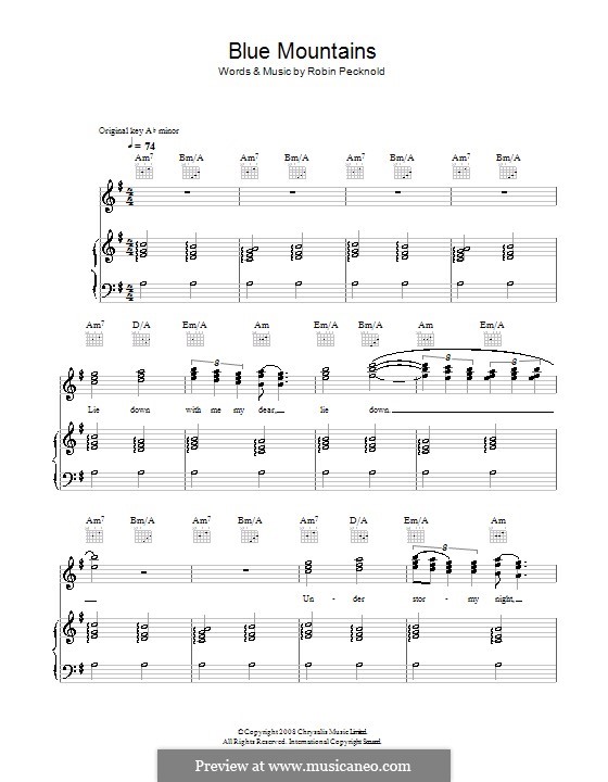 Blue Ridge Mountains (Fleet Foxes): For voice and piano (or guitar) by Robin Pecknold