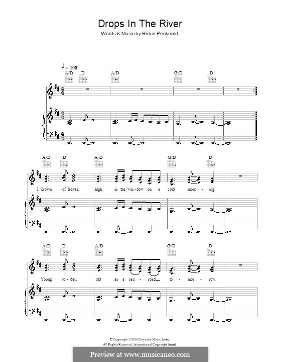 Drops in the River (Fleet Foxes): For voice and piano (or guitar) by Robin Pecknold