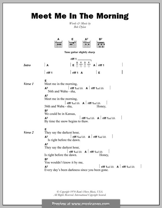 Meet Me in the Morning: Lyrics and chords by Bob Dylan