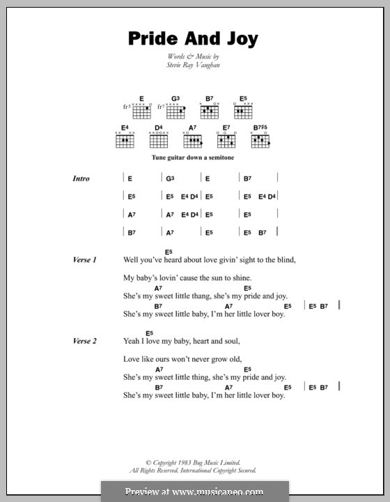 Pride and Joy: Lyrics and chords by Stevie Ray Vaughan