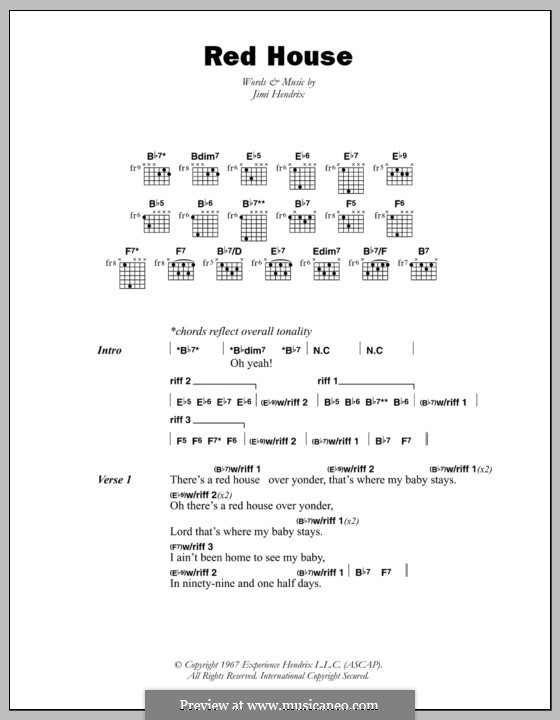 Red House: Lyrics and chords by Jimi Hendrix