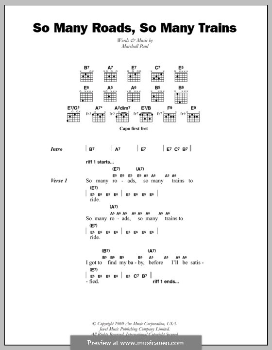 So Many Roads, So Many Trains: Lyrics and chords (Otis Rush) by Paul Marshall