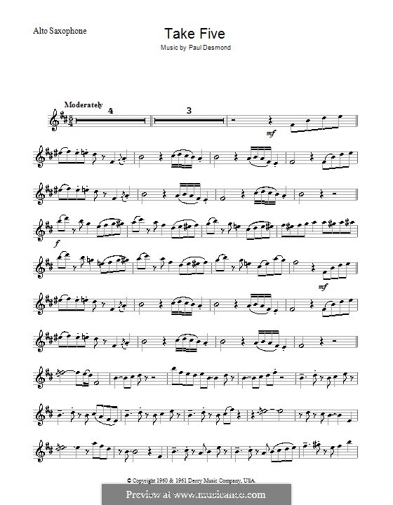 Take Five (Dave Brubeck) by P. Desmond - sheet music on MusicaNeo.