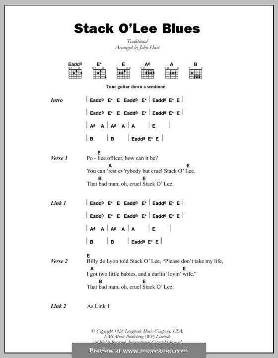 Stack O' Lee Blues: Lyrics and chords by folklore