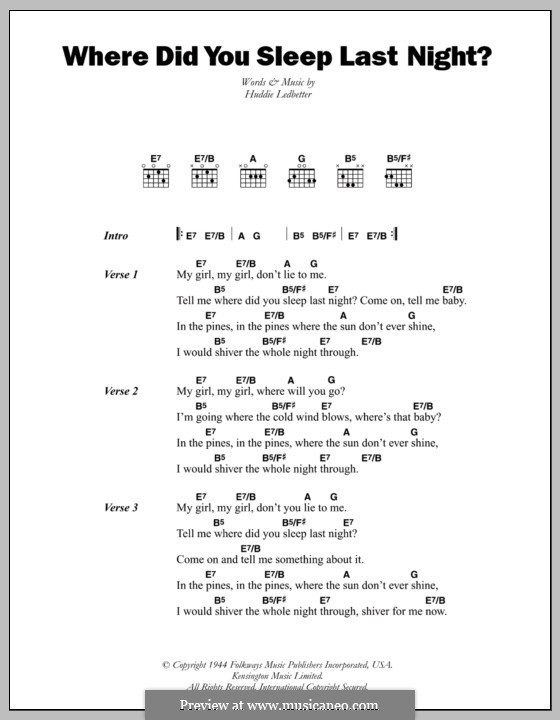 Where Did You Sleep Last Night (Leadbelly): Lyrics and chords by Huddie Ledbetter