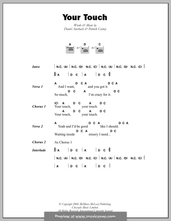 Your Touch (The Black Keys): Lyrics and chords by Daniel Auerbach, Patrick Carney