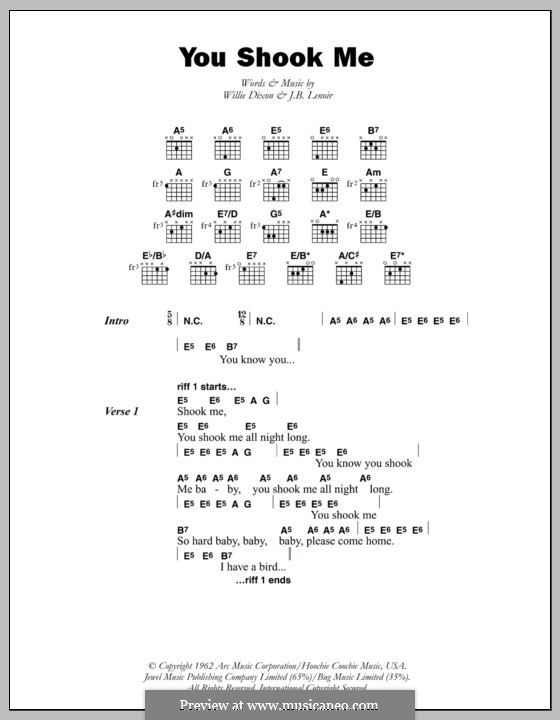 You Shook Me (Led Zeppelin): Lyrics and chords by J.B. Lenoir, Willie Dixon