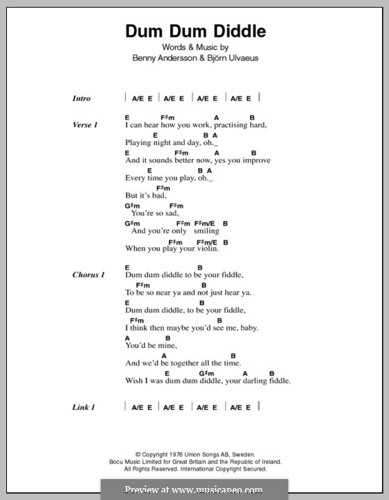 Dum Dum Diddle (ABBA): Lyrics and chords by Benny Andersson, Björn Ulvaeus