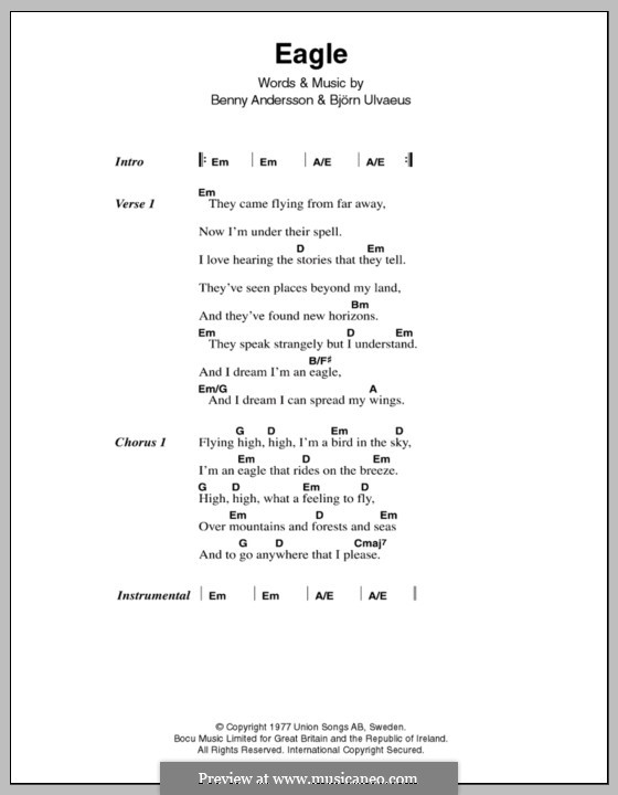 Eagle (ABBA): Lyrics and chords by Benny Andersson, Björn Ulvaeus