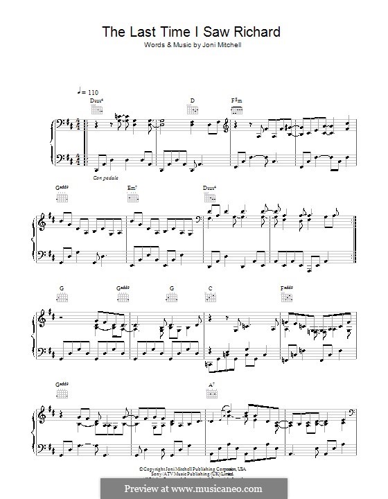 The Last Time I Saw Richard: For voice and piano (or guitar) by Joni Mitchell