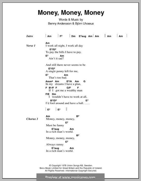 Money, Money, Money (ABBA): Lyrics and chords by Benny Andersson, Björn Ulvaeus