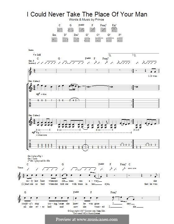 I Could Never Take the Place of Your Man: For guitar with tab by Prince