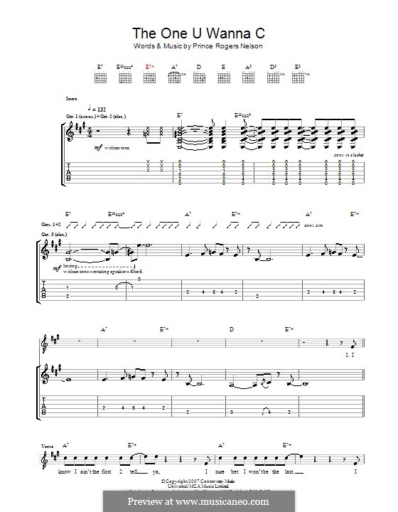 The One U Wanna C: For guitar with tab by Prince