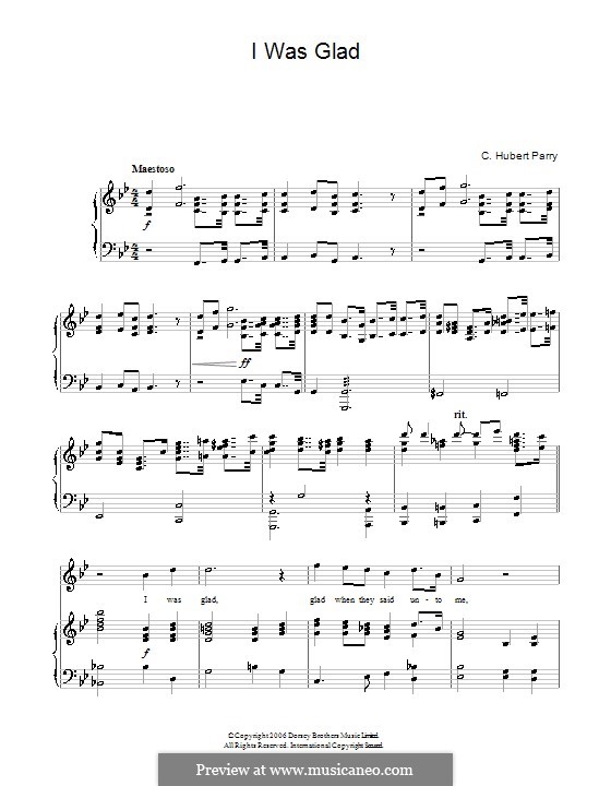 I Was Glad By C H H Parry Sheet Music On MusicaNeo
