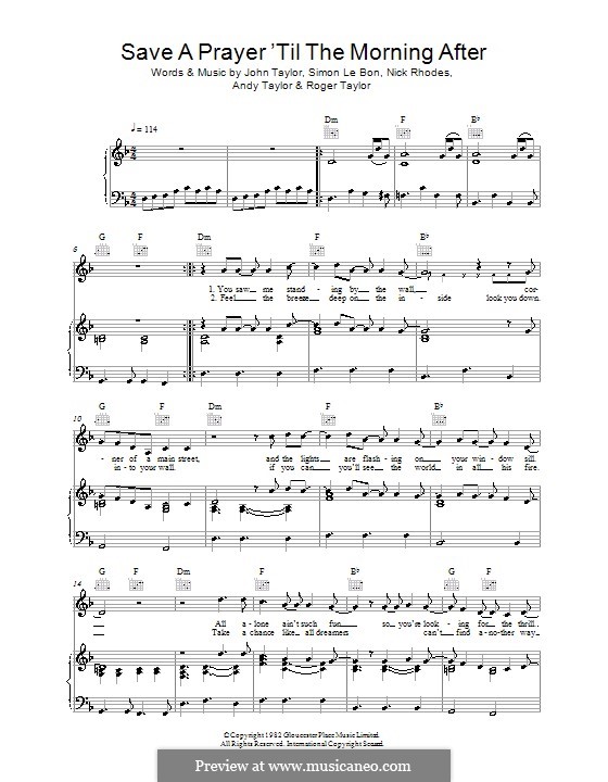 Save a Prayer Til the Morning After (Duran Duran): For voice and piano (or guitar) by Andy Taylor, John Taylor, Nick Rhodes, Roger Taylor, Simon Le Bon