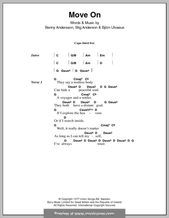 Move On (ABBA): Lyrics and chords by Benny Andersson, Björn Ulvaeus, Stig Anderson