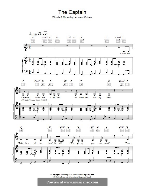 The Captain: For voice and piano (or guitar) by Leonard Cohen