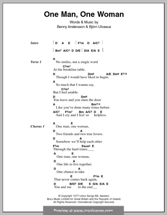 One Man, One Woman (ABBA): Lyrics and chords by Benny Andersson, Björn Ulvaeus