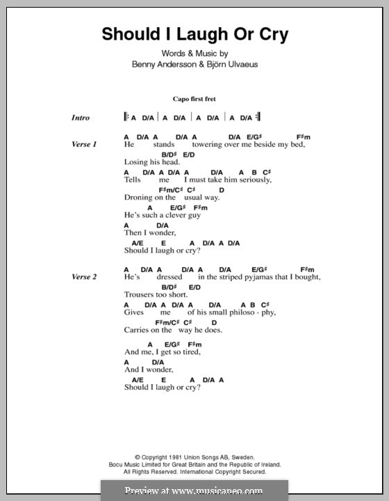 Should I Laugh or Cry (ABBA): Lyrics and chords by Benny Andersson, Björn Ulvaeus