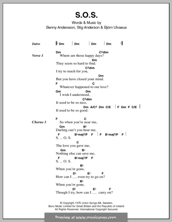 S.O.S. (ABBA): Lyrics and chords by Benny Andersson, Björn Ulvaeus, Stig Anderson