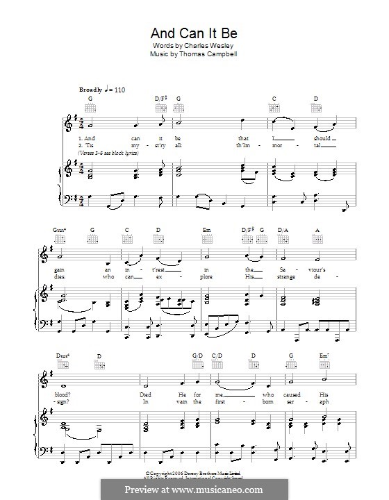 And Can It Be That I Should Gain: For voice and piano (or guitar) by Thomas Campbell
