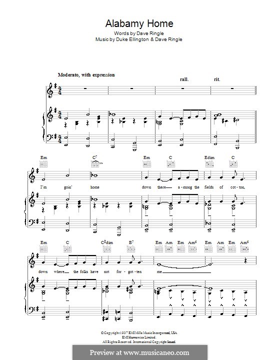 Alabamy Home (Duke Ellington): For voice and piano (or guitar) by Dave Ringle