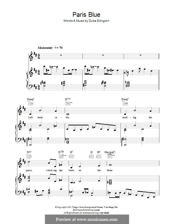 Paris Blues: For voice and piano (or guitar) by Duke Ellington