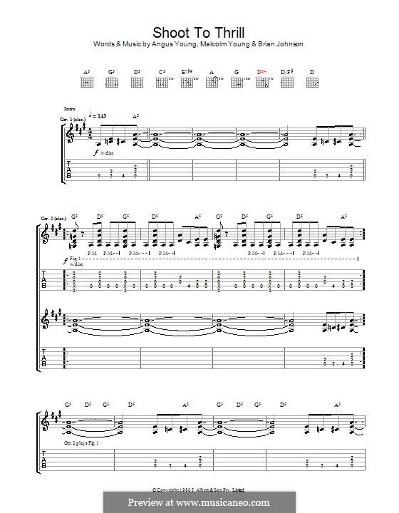 Shoot to Thrill (AC/DC): For guitar with tab by Angus Young, Brian Johnson, Malcolm Young