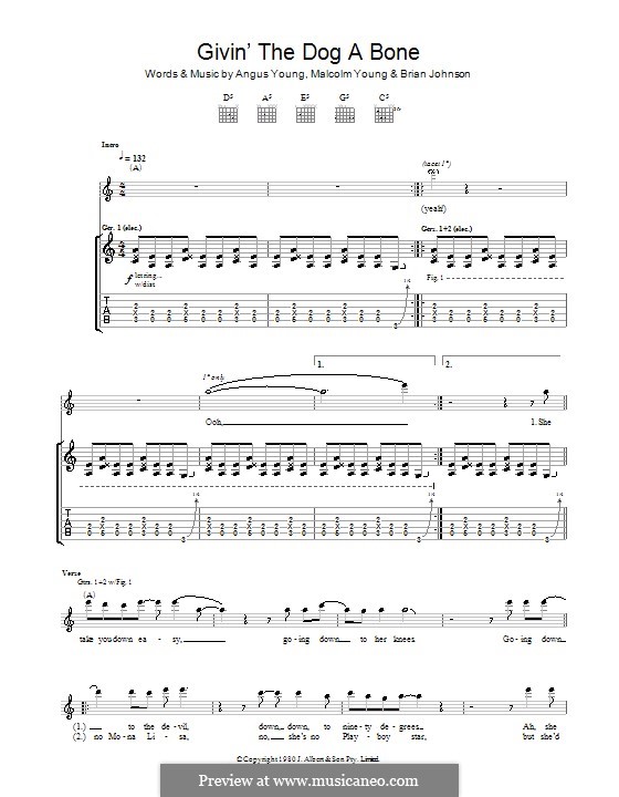 Givin' the Dog a Bone (AC/DC): For guitar with tab by Angus Young, Brian Johnson, Malcolm Young