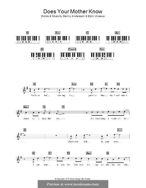 Does Your Mother Know (ABBA): For keyboard by Benny Andersson, Björn Ulvaeus