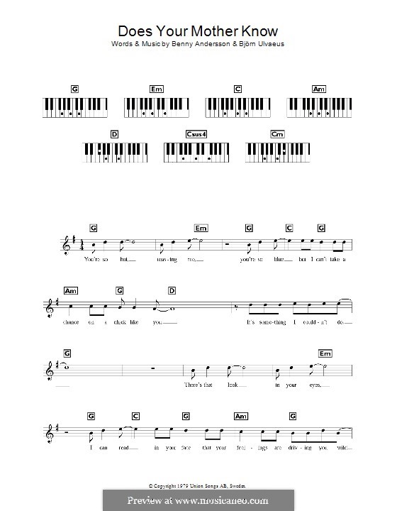 Does Your Mother Know (ABBA): For keyboard by Benny Andersson, Björn Ulvaeus