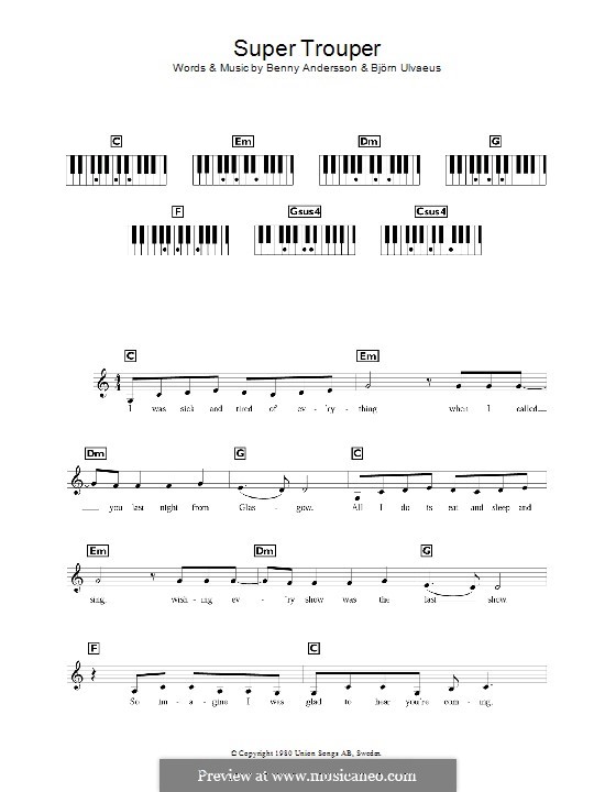Super Trouper (ABBA): For keyboard by Benny Andersson, Björn Ulvaeus