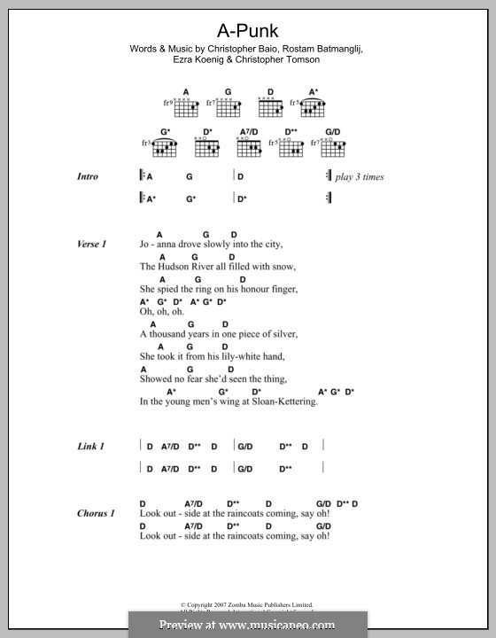 A-Punk (Vampire Weekend): Lyrics and chords by Chris Baio, Christopher Tomson, Ezra Koenig, Rostam Batmanglij