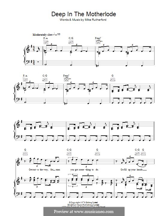 Deep in the Motherlode (Genesis): For voice and piano (or guitar) by Mike Rutherford