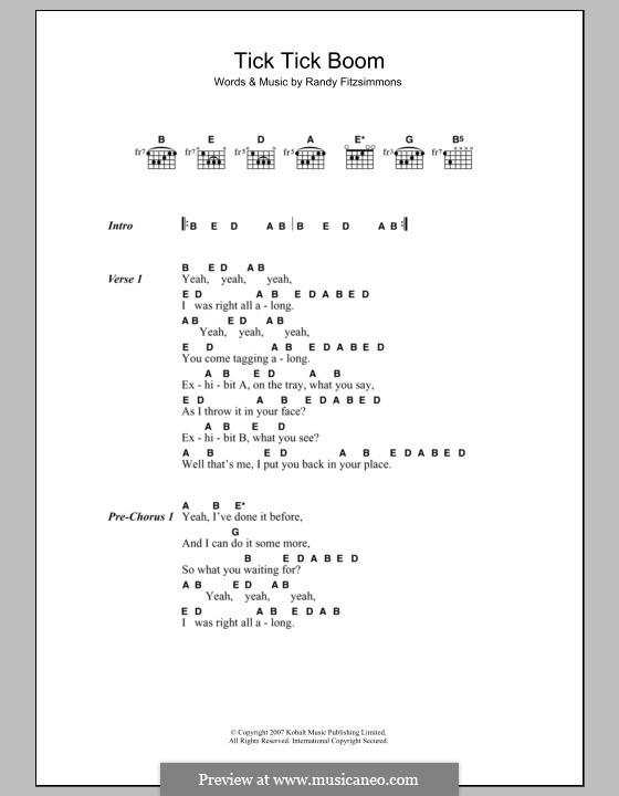 Tick Tick Boom (The Hives) by R. Fitzsimmons - sheet music on MusicaNeo